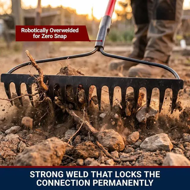 Alt view image 6 of 7 - Bully Tools Bow Rake 16" Tines | Heavy Duty Steel Garden Rake for Leaves Lawn Debris Mulch Soil and Gravel | 58" Fiberglass Handle Leaf Rake, 100% Made in USA