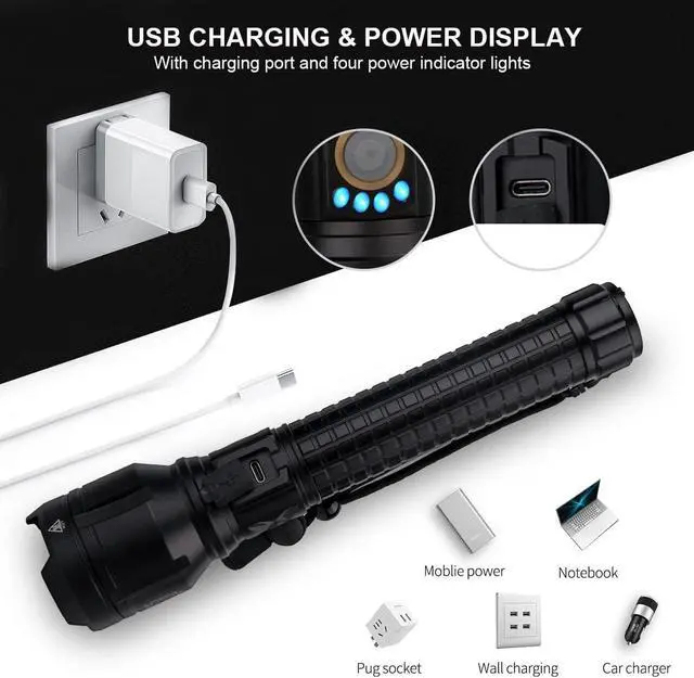 Alt view image 5 of 7 - LBE Rechargeable Brightest LED Flashlight, 99,000 High Lumens Super Bright Powerful Flashlight with 5 Modes, IPX7 Waterproof Handheld Large Flash Light for Emergencies Camping