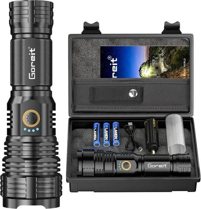 Main image of Flashlights LED High Lumens Rechargeable, Goreit 20,000 Lumens XHP70.2 Super Bright Flashlight, Flash Light Battery Powered, Powerful Handheld Flashlight with holster for Emergency Camping Hiking Gift