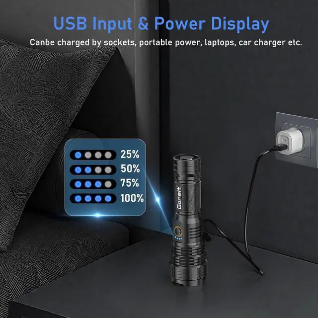 Alt view image 6 of 7 - Flashlights LED High Lumens Rechargeable, Goreit 20,000 Lumens XHP70.2 Super Bright Flashlight, Flash Light Battery Powered, Powerful Handheld Flashlight with holster for Emergency Camping Hiking Gift