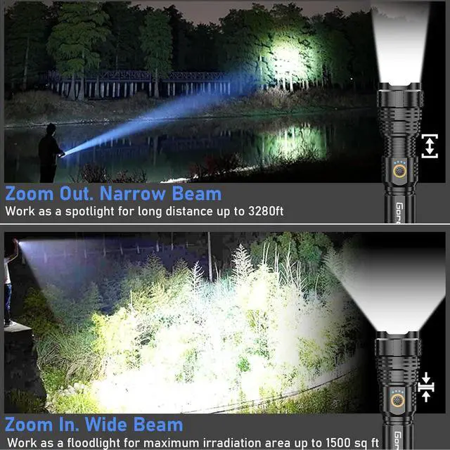 Alt view image 7 of 7 - Flashlights LED High Lumens Rechargeable, Goreit 20,000 Lumens XHP70.2 Super Bright Flashlight, Flash Light Battery Powered, Powerful Handheld Flashlight with holster for Emergency Camping Hiking Gift