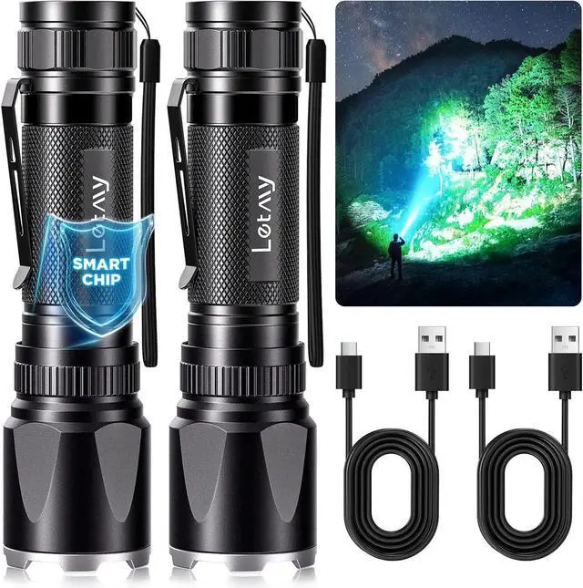 Main image of LETMY Rechargeable Flashlights High Lumens, 2 Pack 2000 Lumens Super Bright LED Tactical Flashlight, 3 Modes Samll Powerful Flash Lights with Clip, Waterproof Flashlights for Home Emergency Camping