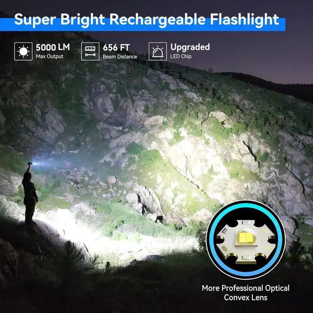 Alt view image 2 of 6 - LETMY Rechargeable Flashlights High Lumens, 2 Pack 2000 Lumens Super Bright LED Tactical Flashlight, 3 Modes Samll Powerful Flash Lights with Clip, Waterproof Flashlights for Home Emergency Camping