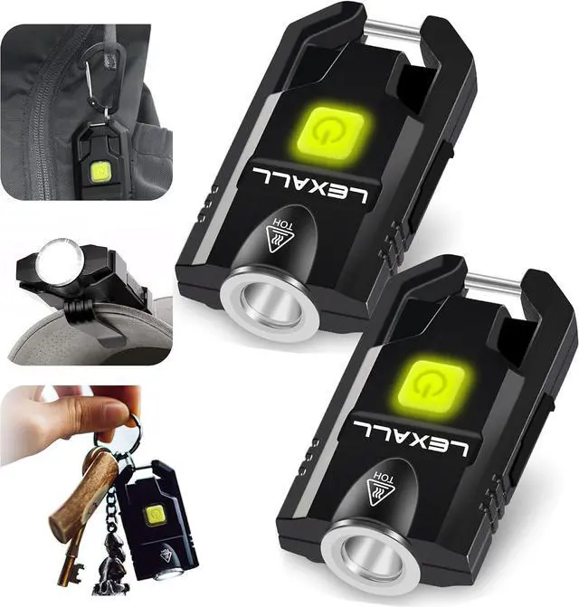 Main image of lexall 2 Pack Keychain Flashlight 500 Lumens, USB-C Rechargeable EDC Pocket Light, Aircraft Aluminum, 3 Modes, Cap Clip & Carabiner, Glow-in-Dark Button Camping, Hiking, Concert, Emergency