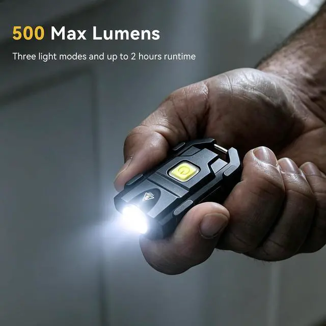 Alt view image 2 of 7 - lexall 2 Pack Keychain Flashlight 500 Lumens, USB-C Rechargeable EDC Pocket Light, Aircraft Aluminum, 3 Modes, Cap Clip & Carabiner, Glow-in-Dark Button Camping, Hiking, Concert, Emergency
