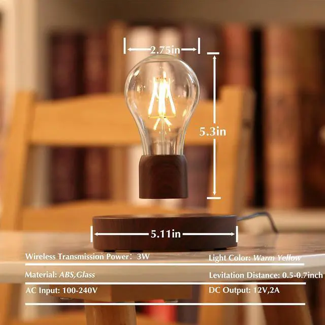 Alt view image 3 of 3 - Magnetic Levitating Floating Wireless LED Light Bulb Desk Lamp for Unique Gifts, Room Decor, Night Light, Home Office Decor Desk Tech Toys (Round Wooden Base..)