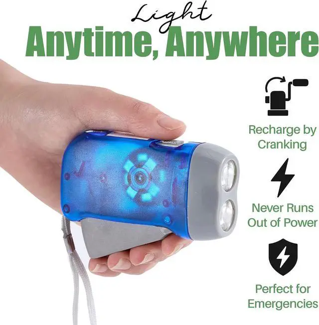 Alt view image 3 of 7 - Evelots Hand Crank Emergency Flashlight 12-Pack - Rechargeable Crank Light, Double LED Hand Press Flashlight for Camping, Car, Hiking, Outdoor Sports & Power Outages