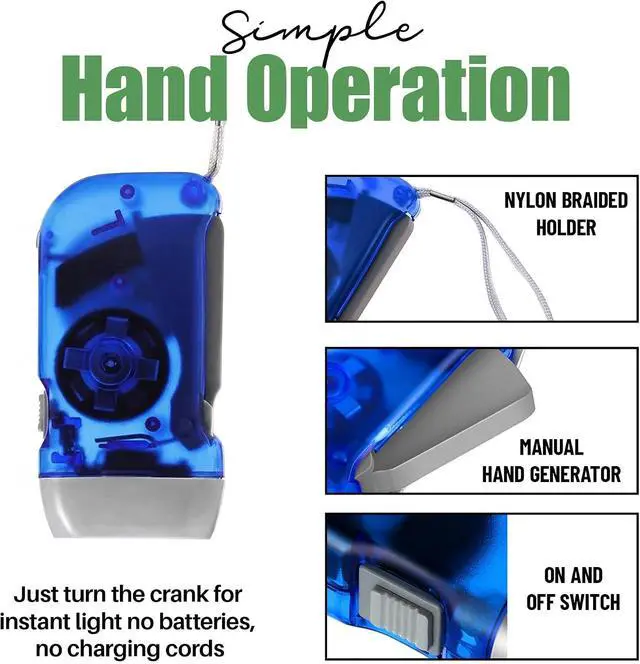 Alt view image 5 of 7 - Evelots Hand Crank Emergency Flashlight 12-Pack - Rechargeable Crank Light, Double LED Hand Press Flashlight for Camping, Car, Hiking, Outdoor Sports & Power Outages