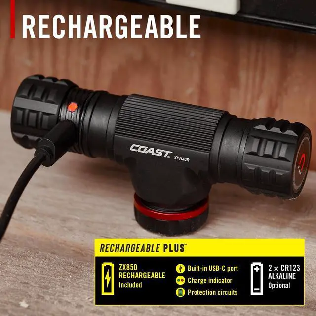 Alt view image 5 of 7 - Coast XPH30R 1200 Lumen USB-C Rechargeable Dual Power Headlamp with Twist Focus Beam and Magnetic Base, 4.37 oz. - Black