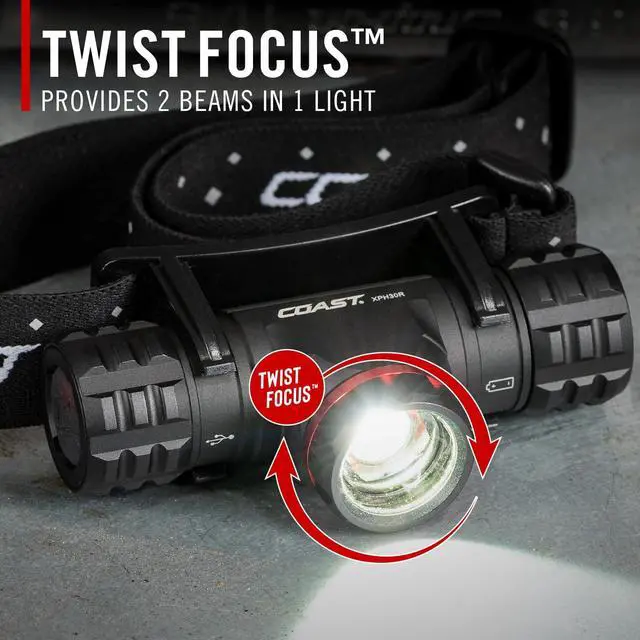 Alt view image 7 of 7 - Coast XPH30R 1200 Lumen USB-C Rechargeable Dual Power Headlamp with Twist Focus Beam and Magnetic Base, 4.37 oz. - Black