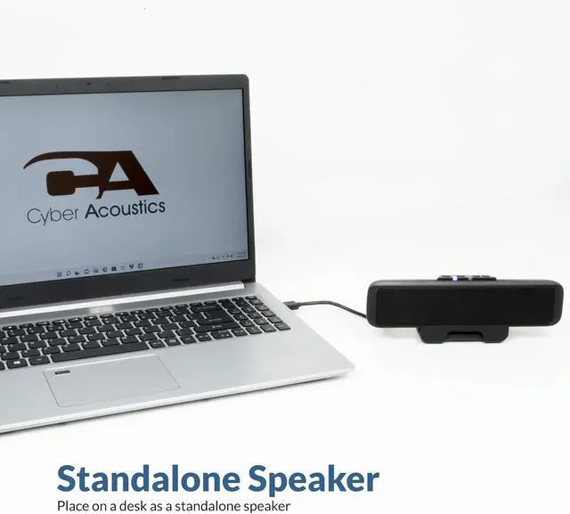 Alt view image 5 of 7 - Cyber Acoustics USB & Bluetooth Speaker Bar (CA-2890BT) USB Powered Speaker with Speakerphone for PC and Bluetooth to Simultaneously Connect to Smartphones, Clamps to Monitor, Convenient Controls