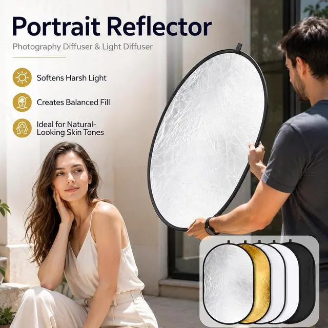 Alt view image 5 of 7 - 24x36in 5 in 1 Photography Reflector Light Diffuser 60x90cm | Bag included. Collapsible reflector diffuser for portrait, product photography reflector and studio lighting reflector