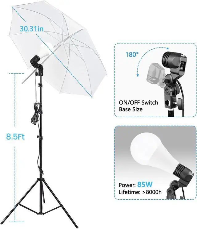 Alt view image 4 of 7 - SLOW DOLPHIN 10 x 8.5 ft Photography Photo Video Studio Background Stand Support Kit with Muslin Backdrop (White Black), 5500K 85W LED Blub, Umbrella Lighting Kit for Studio, Portrait, Video Shooting