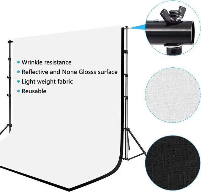 Alt view image 5 of 7 - SLOW DOLPHIN 10 x 8.5 ft Photography Photo Video Studio Background Stand Support Kit with Muslin Backdrop (White Black), 5500K 85W LED Blub, Umbrella Lighting Kit for Studio, Portrait, Video Shooting