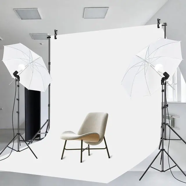 Alt view image 7 of 7 - SLOW DOLPHIN 10 x 8.5 ft Photography Photo Video Studio Background Stand Support Kit with Muslin Backdrop (White Black), 5500K 85W LED Blub, Umbrella Lighting Kit for Studio, Portrait, Video Shooting
