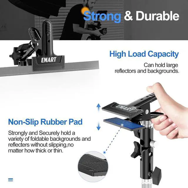 Alt view image 3 of 7 - EMART Photography Reflector Holder, Photo Video Studio 5/8" Heavy Duty Metal Clamp Attachment, Light Stand Clip Mount with Umbrella Hole for Backdrop, Diffuser, Lighting -2 Pack