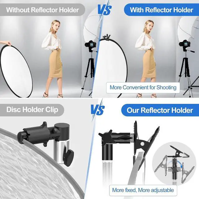 Alt view image 4 of 7 - EMART Photography Reflector Holder, Photo Video Studio 5/8" Heavy Duty Metal Clamp Attachment, Light Stand Clip Mount with Umbrella Hole for Backdrop, Diffuser, Lighting -2 Pack