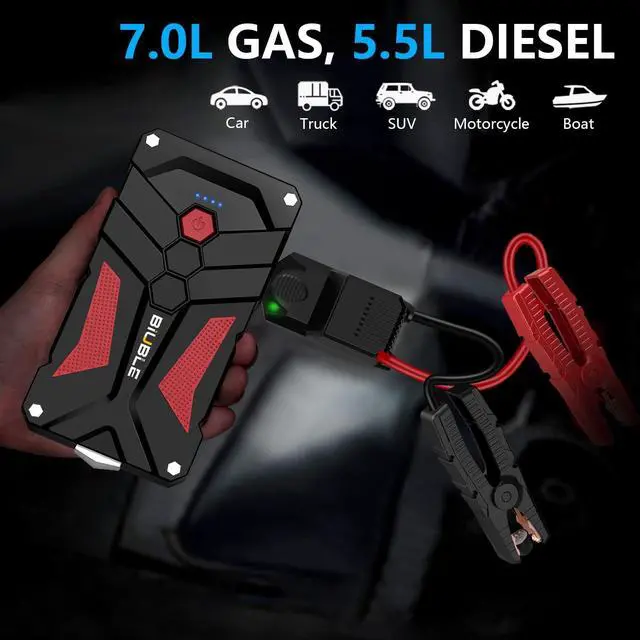 Alt view image 2 of 6 - Jump Starter Car Jump Starter Auto Battery Booster Pack 5000A Peak 12V with USB-C Quick Charge,Lithium Jump Box with LED Light(Up to 7.0L Gas or 5.5L Diesel Engine)