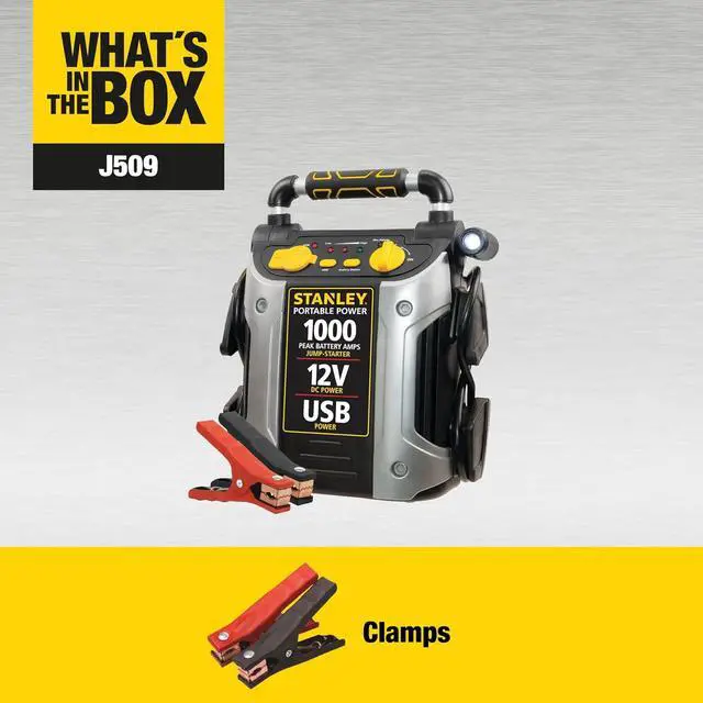 Alt view image 3 of 7 - STANLEY J509 Portable Power Station Jump Starter 1000 Peak Amp Battery Booster, USB Port, Battery Clamps