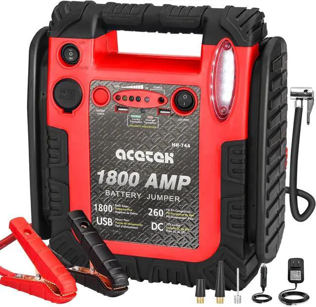 Main image of 1800 Amp Jump Starter with Air Compressor, acetek Car Battery Jump Starter 260 PSI Tire Inflator, 20000mAh 12V Auto Lead-Acid Battery Booster (Up to 6L Gas or 6L Diesel Engine) with LED Light & USB