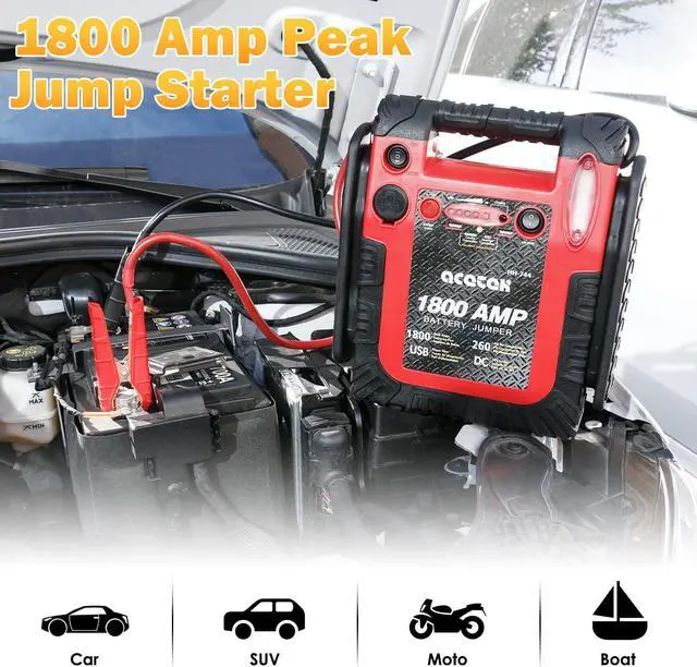 Alt view image 3 of 7 - 1800 Amp Jump Starter with Air Compressor, acetek Car Battery Jump Starter 260 PSI Tire Inflator, 20000mAh 12V Auto Lead-Acid Battery Booster (Up to 6L Gas or 6L Diesel Engine) with LED Light & USB