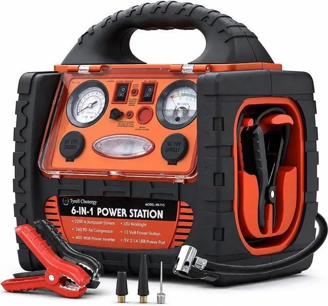 Main image of 2200 Amp Car Jump Starter with Air Compressor,Portable Power Station with 260 PSI Tire Inflator,400W Power Inverter Dual AC/DC Ports,2.1A USB Port,Battery Clamps