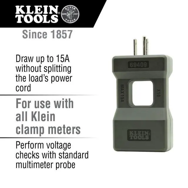 Alt view image 2 of 6 - Klein Tools 69409 Line Splitter for Clamp Meter, Measures up to 15A Current Draw, 10x Measurement, Designed for North American Outlets