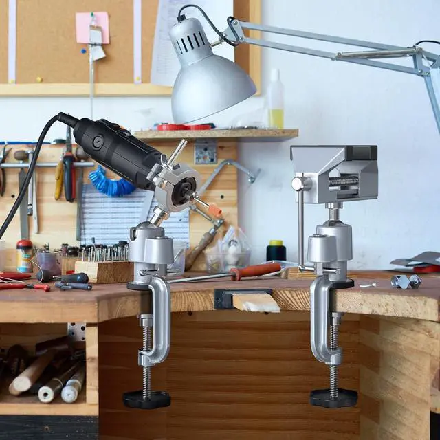 Alt view image 3 of 7 - Table Vise,2 in 1 Universal Rotate 360° Work Clamp-On Vise,Table Vice with Electric Drill/Grinder Holder for Woodworking, Drilling, Sawing, Jewelry Making,Metal Working and DIY (3'')