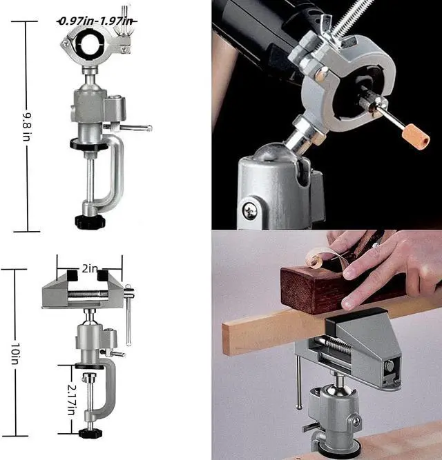 Alt view image 5 of 7 - Table Vise,2 in 1 Universal Rotate 360° Work Clamp-On Vise,Table Vice with Electric Drill/Grinder Holder for Woodworking, Drilling, Sawing, Jewelry Making,Metal Working and DIY (3'')
