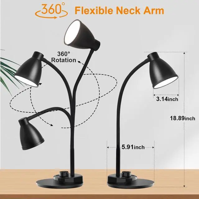 Alt view image 7 of 7 - BOHON LED Desk Lamp with USB Charging Port 3 Color Modes Dimmable, Black | Reading Light Intelligent Induction Auto Dimming Task Lamp Neck Flexible Table Lamp for Bedside Office, AC Adapter Include