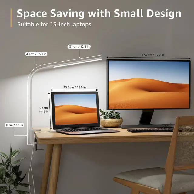 Alt view image 2 of 7 - Lepro Small Desk Lamp with Clamp, LED Reading Lamps with 450LM, 3 Color Modes 10 Brightness, Dimmable USB Clip on Desk Light with Gooseneck Swing Arm for Nail, Home Office and Dorm (White)