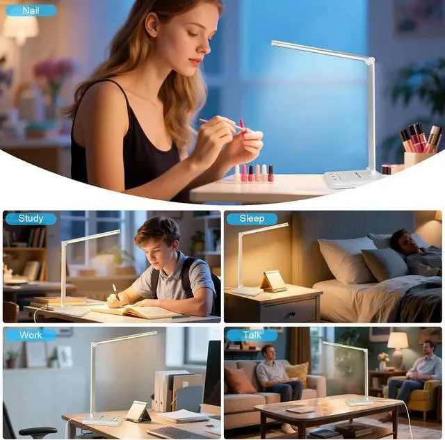 Alt view image 5 of 7 - White crown LED Desk Lamp Dimmable Table Lamp Reading Lamp with USB Charging Port, 5 Lighting Modes, Sensitive Control, 30/60 Minutes Timer (White, First-Generation)