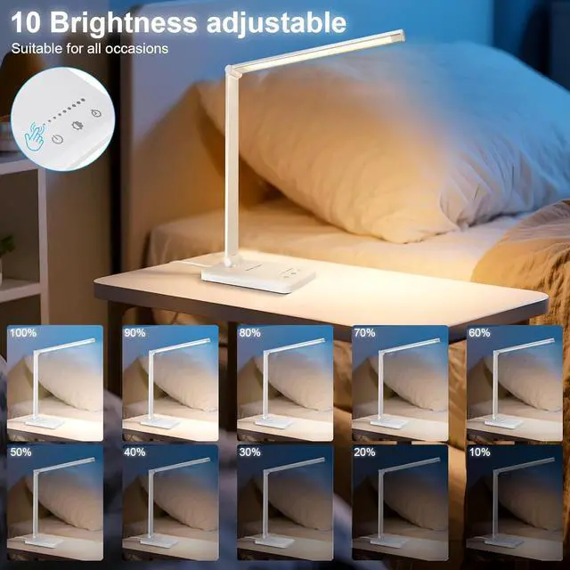 Alt view image 7 of 7 - White crown LED Desk Lamp Dimmable Table Lamp Reading Lamp with USB Charging Port, 5 Lighting Modes, Sensitive Control, 30/60 Minutes Timer (White, First-Generation)