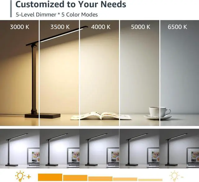 Alt view image 2 of 7 - Lepro LED Desk Lamp for Home Office, 9.5W 750LM Metal Touch Control Desk Light, 5 Color Modes 5 Brightness Level, Eye Caring Task Lamp For Reading, Sewing, Crafts, School Supplies, Puzzle Light, Black
