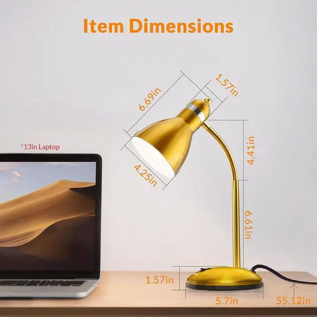Alt view image 2 of 7 - LEPOWER Metal Desk Lamp, Adjustable Goose Neck Table Lamp, Eye-Caring Study Desk Lamps for Bedroom, Study Room and Office (Gold)