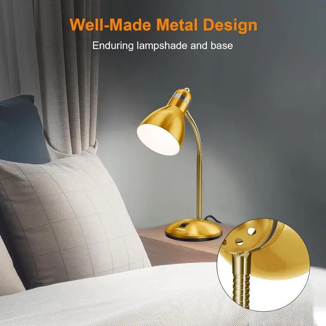 Alt view image 3 of 7 - LEPOWER Metal Desk Lamp, Adjustable Goose Neck Table Lamp, Eye-Caring Study Desk Lamps for Bedroom, Study Room and Office (Gold)