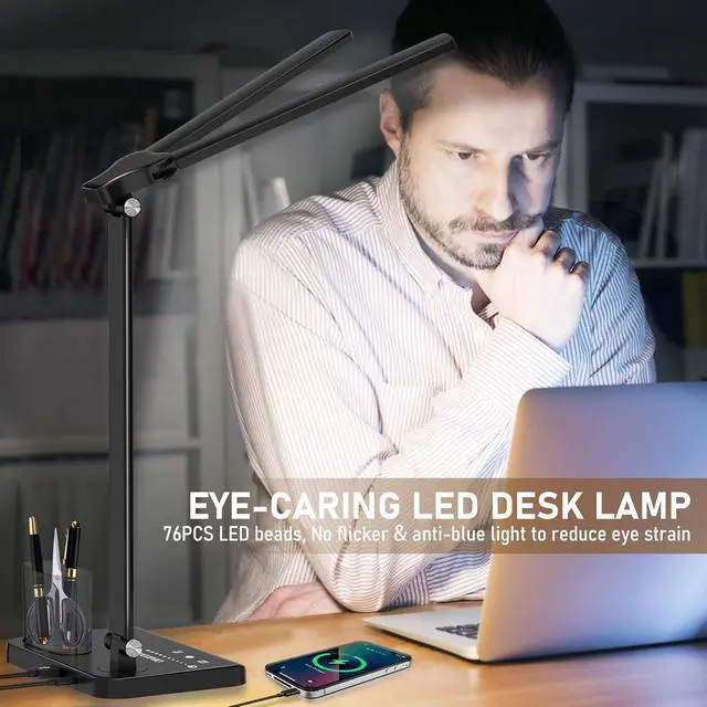 Alt view image 6 of 7 - Dimmable LED Desk Lamp with USB Charging Port, 50 Lighting Modes Dual Swing Arm Architect Table Lamp Light Desk Lamp for Home Office Dorm Piano Nail