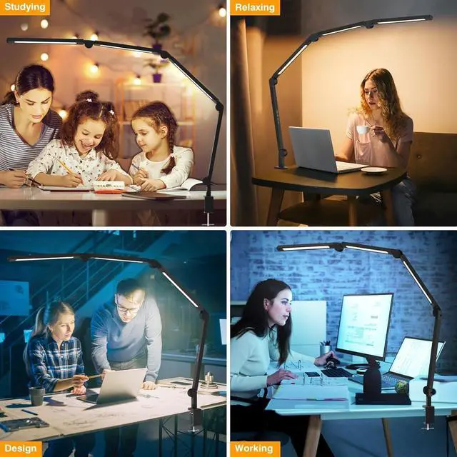 Alt view image 5 of 7 - AILBTON Bright LED Desk Lamp with Clamp,Eye Caring Architect Led Desk Lights with Adjustable Swing Arm for Office Home,Dimming and Tempering Led Table Light