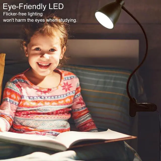 Alt view image 7 of 7 - BOHON Desk Lamp 5 Color Modes 10 Brightness Dimmer Reading Light Black | 10W 38 LED Clamp Lamp with Auto Off Timer 360° Flexible Neck Clip on Light for Bed Bedside, AC Adapter Include