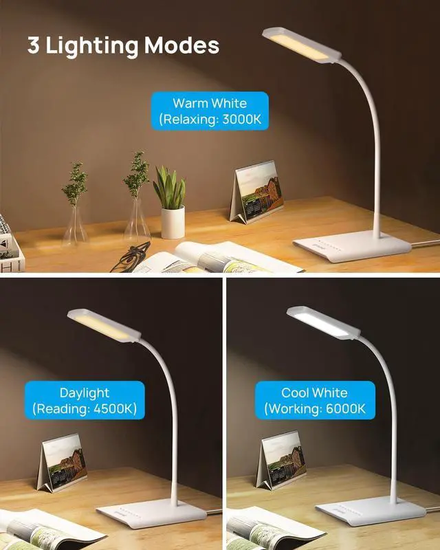 Alt view image 4 of 7 - TROND Desk Lamp, Bright Dimmable Eye-Caring Table Lamp, 3 Color Modes 7 Brightness Levels, Flexible Gooseneck, Touch Control, Memory Function, Desk Light for Home Office Dorm Room Essentials