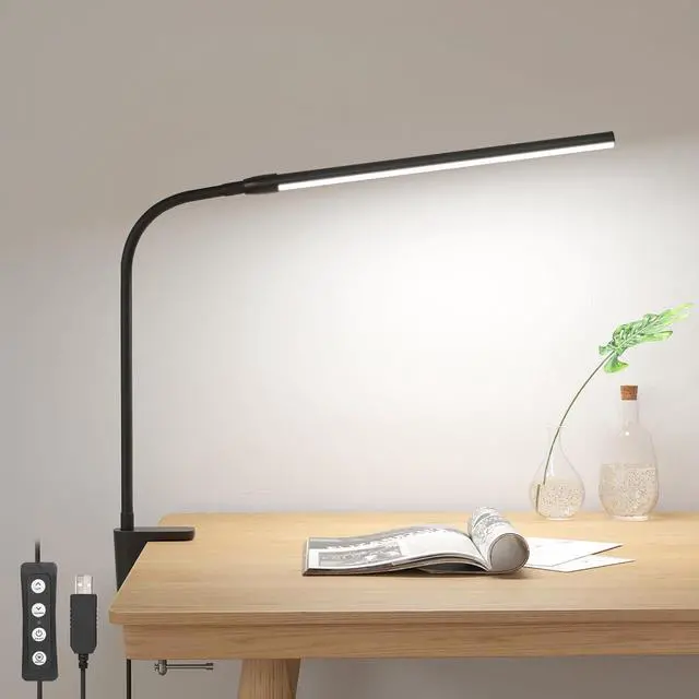 Main image of Lepro Clip on Desk Lamp LED Reading light Dimmable USB Small Clamp Lamp with 3 Color Modes 10 Brightness, Adjustable Flexible Gooseneck Table Light for Bed Headboard, Nail, Home Office,Computer(Black)