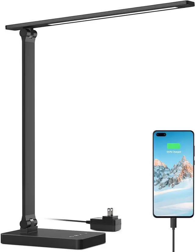 Main image of Lepro LED Desk Lamp with USB Charging Port,650LM Dimmable Home Office Touch Control Reading Table Lamp,5 Color Modes with 5 Brightness,College Dorm Room Essentials, Eye Caring, Sewing, Crafting, Black