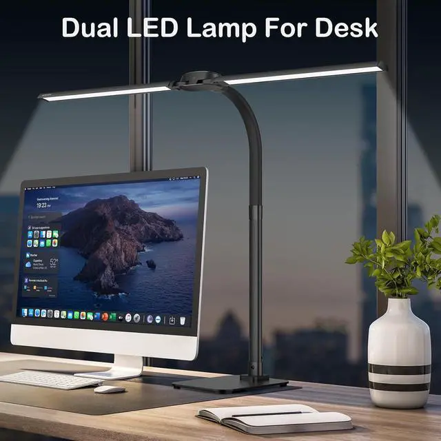 Alt view image 2 of 7 - Desk Lamp with USB Charging Port for Home Office 24w Architect Remote Base Dual Task Led Light Modern 5 Color Modes Dimmable Adjustable Gooseneck Double Head Reading Drafting Eye Caring Tall Lamps