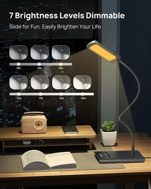 Alt view image 5 of 7 - TROND Desk Lamp, Bright Dimmable Eye-Caring Table Lamp, 3 Color Modes 7 Brightness Levels, Flexible Gooseneck, Touch Control, Memory Function, Desk Light for Home Office Dorm Room Essentials, Black