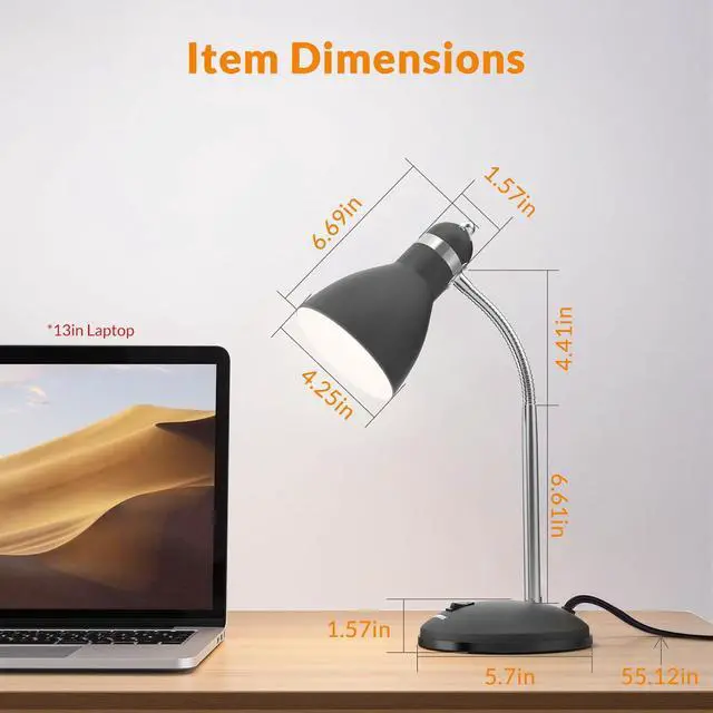 Alt view image 2 of 7 - LEPOWER Metal Desk Lamp, Eye-Caring Table Lamp, Study Lamps with Flexible Goose Neck for Bedroom, Home Office (Matte Black)