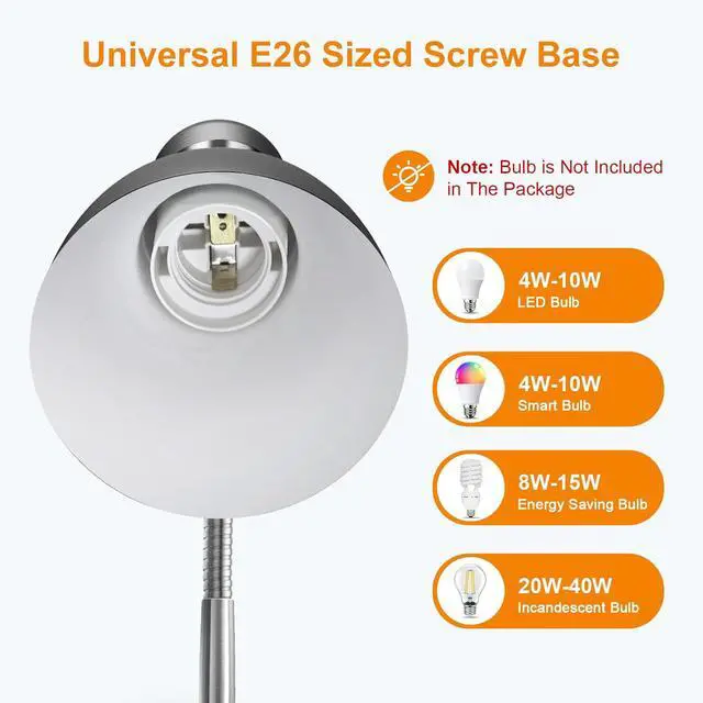 Alt view image 5 of 7 - LEPOWER Metal Desk Lamp, Eye-Caring Table Lamp, Study Lamps with Flexible Goose Neck for Bedroom, Home Office (Matte Black)