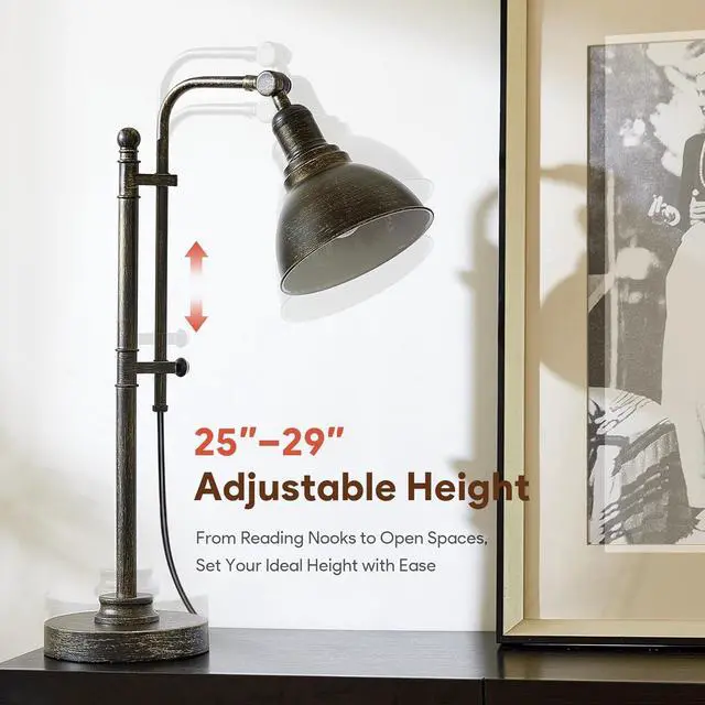 Alt view image 2 of 7 - VONLUCE Rustic Desk Lamp Bronze Adjustable, Industrial Style Metal Task Lamps 25"-29", Vintage Work Light, Farmhouse Reading Lamp in Aged Bronze Finish, ETL Certificate