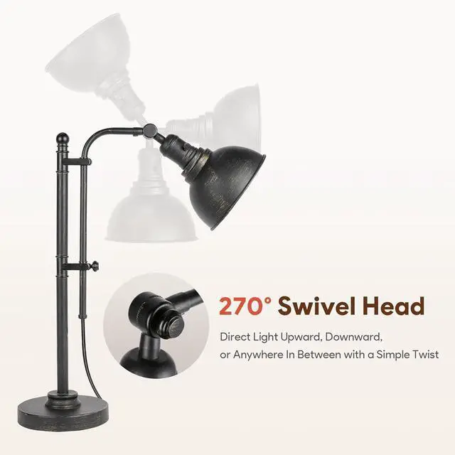 Alt view image 4 of 7 - VONLUCE Rustic Desk Lamp Bronze Adjustable, Industrial Style Metal Task Lamps 25"-29", Vintage Work Light, Farmhouse Reading Lamp in Aged Bronze Finish, ETL Certificate