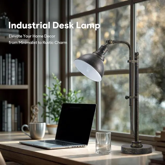 Alt view image 3 of 7 - VONLUCE Rustic Desk Lamp Bronze Adjustable, Industrial Style Metal Task Lamps 25"-29", Vintage Work Light, Farmhouse Reading Lamp in Aged Bronze Finish, ETL Certificate
