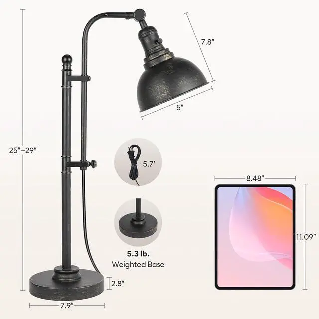 Alt view image 6 of 7 - VONLUCE Rustic Desk Lamp Bronze Adjustable, Industrial Style Metal Task Lamps 25"-29", Vintage Work Light, Farmhouse Reading Lamp in Aged Bronze Finish, ETL Certificate